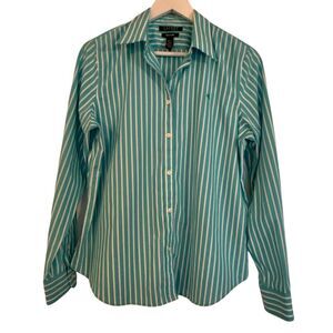Lauren Ralph Lauren non iron turquoise striped button down large